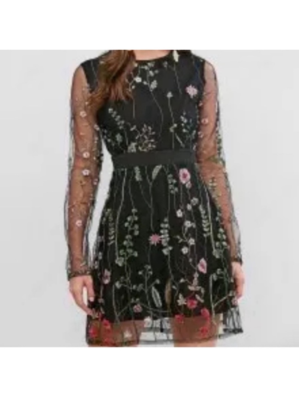 Floral Dress with Sheer Sleeves